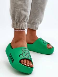 Dámské pěnové žabky na masivní podrážce s medvídkem Zelené Lamira