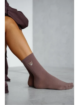 Dámské ponožky s medvídkem – hnědé