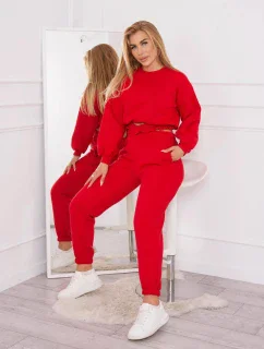 Zateplená souprava s krátkou mikinou červená