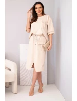 Dámský máslový komplet s halenkou a midi sukní béžový