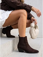 Dámské semišové kotníkové boty na podpatku, hnědé, FashionStreet ZY1474 Dámské semišové kotníkové boty na podpatku, hnědé, FashionStreet ZY1474