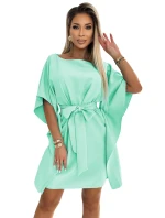 287-31 SOFIA Dámské motýlí šaty se zavazováním v pase - MINT