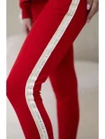 Dámská bavlněná souprava s proužky a stahovacími lemy červený