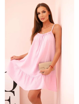 Dámské mušelínové šaty s ramínky a volánem bonbónově růžová
