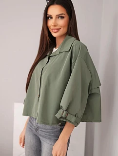 Dámská jarní bavlněná bunda zapínaná na knoflíky s límcem khaki