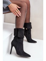 Kotníkové boty na jehlovém podpatku s ohrnutým svrškem černé Luxira