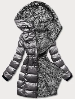 Šedá oboustranná dámská metalická bunda (b8070-70)