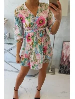 Květinové šaty s vázáním v pase, pudrově růžové Květinové šaty s vázáním v pase, pudrově růžové