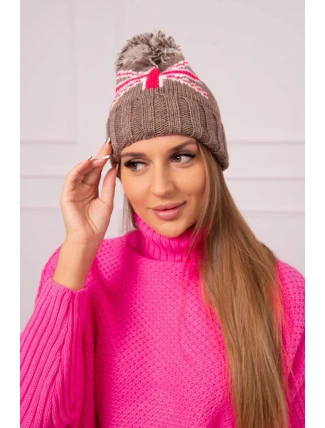 Dámská čepice s bambulí Elizabeth K386 mocca Dámská čepice s bambulí Elizabeth K386 mocca