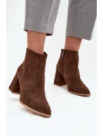 Kozačky z přírodního semiše s vysokým podpatkem vyhřívané hnědé Zazoo 3128