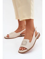 Kožené dámské sandály na nízkém podpatku S.Barski KV61-6076 béžové