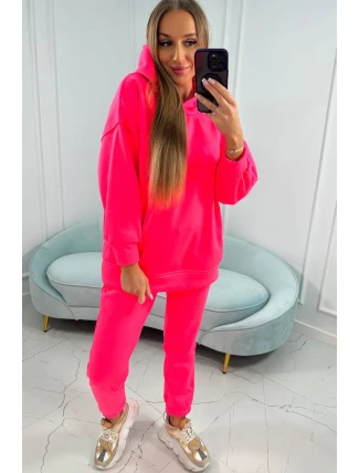 Zateplená sada s mikinou s kapucí růžová neonová