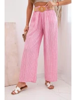 Dámské pruhované viskózové kalhoty se širokými nohavicemi růžový Dámské pruhované viskózové kalhoty se širokými nohavicemi růžový