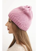 Dámská zimní čepice s vlnou volného střihu K442 růžová