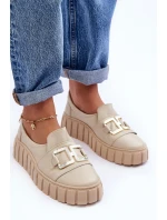 Dámské kožené polobotky na platformě Beżowe Lewski 3398