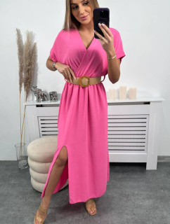 Dlouhé šaty s ozdobným páskem světle růžové barvy