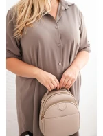 Dámská košilová šaty Plus Size s delší zadní částí a ohrnovacími rukávy fango