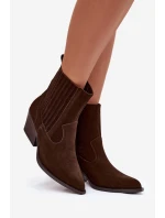 Semišové dámské boty kovbojky na podpatku zateplené čokoládové Dylira