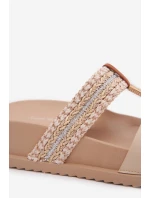 Dámské platformové pantofle se pásky a zlatým detailem Béžové Tahlia