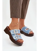 Dámské pantofle na platformě 100-486 Jeans modrá s černou - Joalice Paris