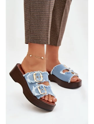 Dámské pantofle na platformě 100-486 Jeans modrá s černou - Joalice Paris