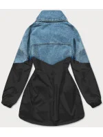 Světle modro-černá volná džínová bunda z různých spojených materiálů (B9791-5001)