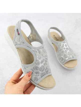 Dámské zvýšené elastické květinové sandály šedé barvy Unisoft 7196