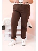 Dámské bavlněné kalhoty Plus Size s páskem hnědý