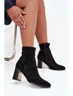 Dámské botky Amelisse – černé, na podpatku, zateplené se zlatým detailem