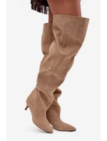 Nazouvací dámské kozačky na jehlovém podpatku Ysolienne – béžové Nazouvací dámské kozačky na jehlovém podpatku Ysolienne – béžové