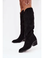 Dámské zateplené kozačky kovbojky na podpatku Esmira – černé, eko semiš Dámské zateplené kozačky kovbojky na podpatku Esmira – černé, eko semiš