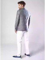 Pánská tmavě modrá kostkovaná bunda FashionStreet MX0567