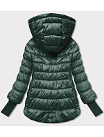 Dámská krátká bunda s pletenými žebrovanými lemy tmavě zelená (P22/P3-6636/P3-6023-33) Dámská krátká bunda s pletenými žebrovanými lemy tmavě zelená (P22/P3-6636/P3-6023-33)