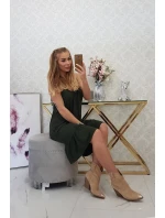 Šaty s tenkým páskem khaki