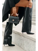 Zateplené kozačky na jehlovém podpatku s ohrnutým svrškem černé Tamonia