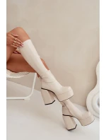 Dámské Kozačky Na Podpatku A Platformě Světle Béžové Yavira