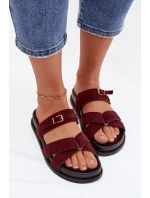 Dámské pantofle s pásky a zlatým přezkou Bordó Selorina