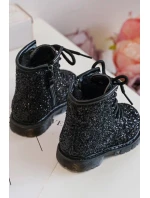 Dětské třpytivé zateplené kotníkové boty na zip, černá Saussa Dětské třpytivé zateplené kotníkové boty na zip, černá Saussa