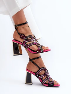 Ozdobené Dámské Sandály Na Podpatku D&A CR952 Černé