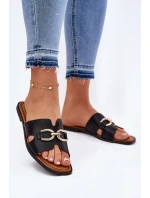 Dámské Ploché Pantofle S Dekorativním Detalem Černé Amiresna Dámské Ploché Pantofle S Dekorativním Detalem Černé Amiresna