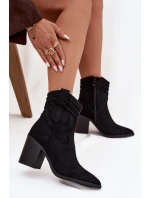 Dámské kožené boty na podpatku v stylu kovbojky černé Jessa