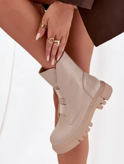 Zateplené boty worker pro ženy na zip z eko kůže světle béžové Mailyra