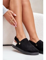 Dámské Pantofle Na Platformě Zateplené Kožíškem Typu Beránek Černé Sanilora