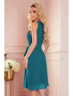 ALIZEE - Dámské šifonové šaty v mořské barvě se zavazováním 350-6 ALIZEE - Dámské šifonové šaty v mořské barvě se zavazováním 350-6