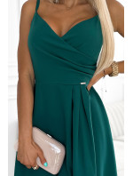 CHIARA - Elegantní zelené dámské dlouhé maxi šaty na ramínkách 299-11