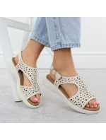 Dámské vyvýšené krémové ažurové sandály Sergio Leone SK-850