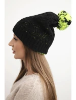 Dámská zimní čepice s vlnou v ozdobném pletení s bambulí K467 černá