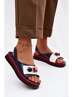 Kožené dámské sandály s ozdobou D&A GR61-5932 tmavě modré