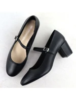 Černé lodičky Sergio Leone na nízkém podpatku s páskem PB176