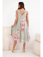 Dámské bavlněné oversize šaty s výstřihem do V a květinovým potiskem khaki